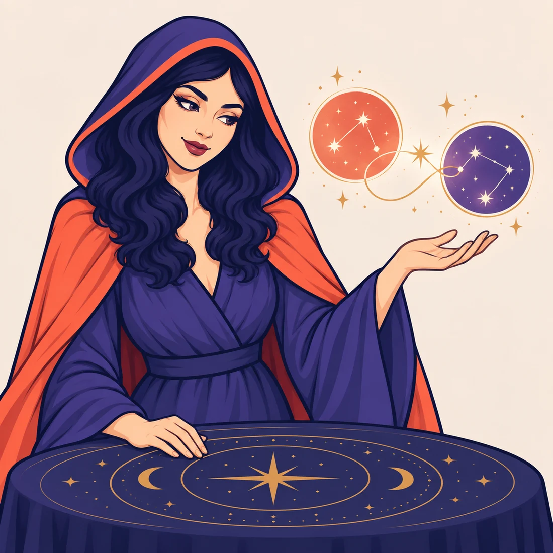 The Oraclium guide presents two connected constellations with an open hand